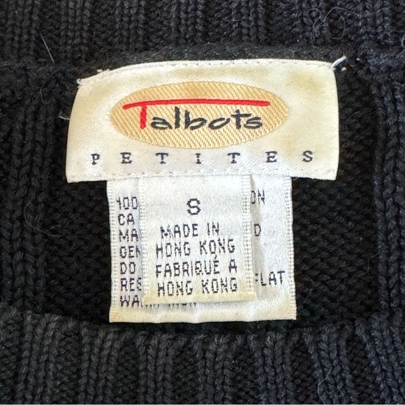 Talbots Size Small Petite Black 100% Cotton Crew Neck Cable Knit Sweater - Picture 7 of 8
